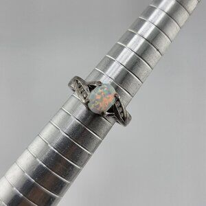 Opal Ring Sterling Silver 925 Simulated Cubic Zirconia Accents 5.5 Vintage